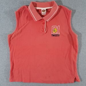 Vintage Looney Tunes Polo Womens L Tweety Pink Sleeveless Cotton Y2K